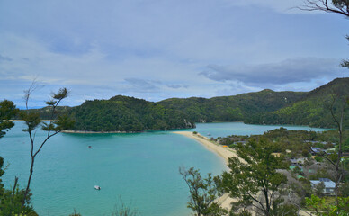 High angle view on the Torrent Bay lagoon, Abel Tasman National Park, South Island, New Zealand