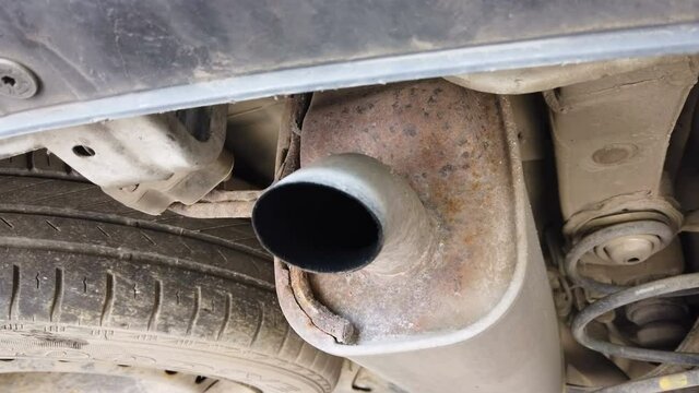 Car underbody exhaust pipe fuel tank. Of used vehicle