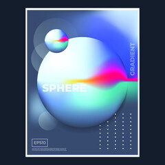Futuristic poster for science or IT event. Vibrant abstract fluid neon holographic 3d translucent spheres on dark background in trendy style. Soft gradient tones. Vector illustration
