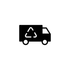 Eco Truck Icon in black flat glyph, filled style isolated on white background