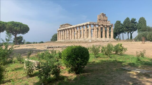 The Temple of Athena, a Greek temple at the archeological site of Paestum