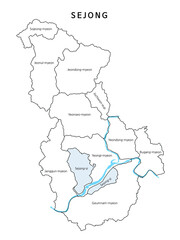 대한민국 세종시 시군구 경계선이 있는 지도