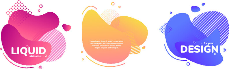 Set of abstract modern graphic banners. Gradients fluid shape. Dynamic liquid form with bright colors and place for your text. Geometric template logo, flyer or presentation design.Vector illustration