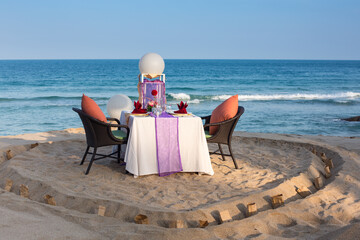 Romantic honeymoon privat dinner table at resort at Ko Samui Thailand