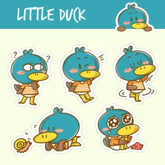 Fotobehang cute little duck doodle sticker collection © Arkana Studio