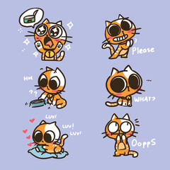 funny kitten doodle sticker set 1