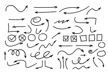Doodle symbols. Pointer icons. Pointer graphic symbols.