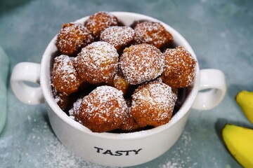 Homemade Banana fritters with leftover bananas, selective focus