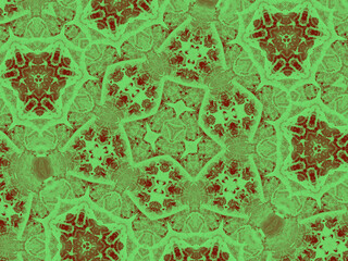 Illustration of a green and red abstract kaleidoscope as a background