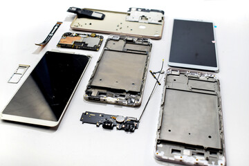 Mobile phone spare parts and mechanic work area repair