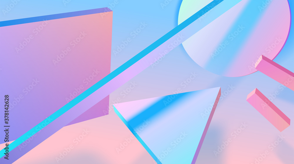 Poster abstract background with pink and blue pale shapes in modern avantgarde and vaporwave style