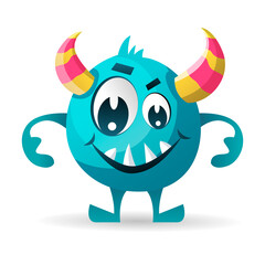 Monster vector character, blue monster cartoon illustration.