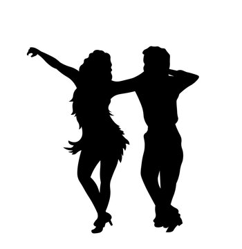 Couple dancing silhouette vector illustration. Man and woman isolated on white background.