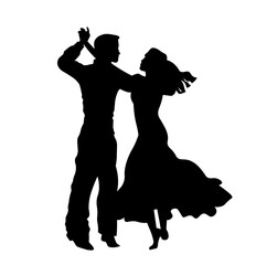 Couple dancing silhouette vector illustration. Man and woman isolated on white background.