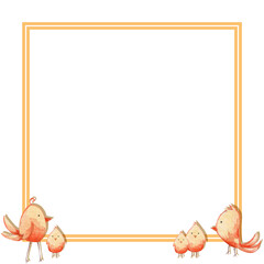 square frame with cute yellow birds - chickens.