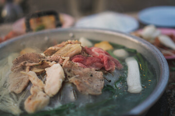 Thai traditional BBQ grilling on a pan