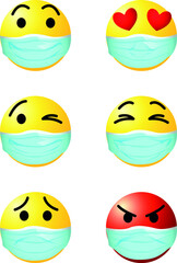 Emoticons with face mask. Vector illustration.