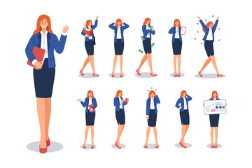 Obraz premium Businesswoman character set. Business people in workplace