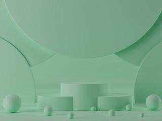 3d rendering cylinder podiums on pastel green background.