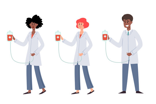 Vector set of blood donation concept with people in flat style.