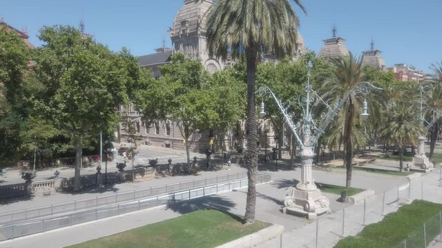 Barcelona. Street in Arch of Triumph . Paseo San Juan Avenue. Catalonia,Spain Aerial Drone Footage