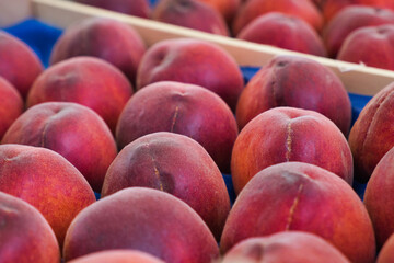 Ripe peach fruit on sale on farmer's market in Slovenia