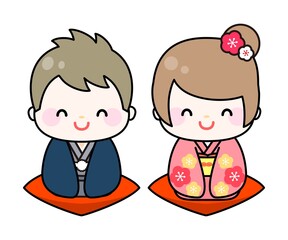 着物の男女の人物イラスト