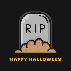 Gravestone Halloween Icon Filled Line Style. Headstone Vector Logo Illustration. Bury Stone Cartoon Symbol Icon Halloween Celebration
