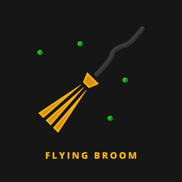 Flying Broom Icon Filled Line Style. Magic Broom Vector Logo Illustration. Broomstick Magician Symbol Icon Halloween Celebration