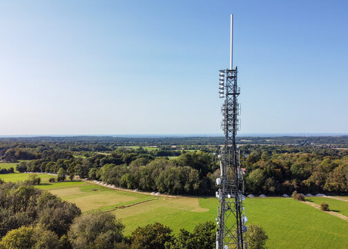 Aerial view of mobile phone mast antennae- UK 