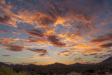 Sunset over a mountain landscape in the Sonoran Desert of Arizona