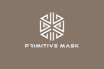 Mask logo, Traditional Mask and Hexagonal combination, flat design logo template, vector illustration