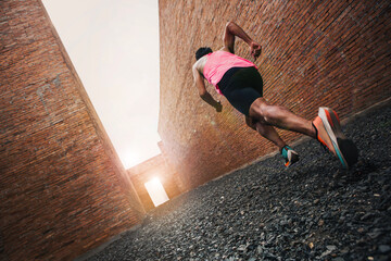 The man with runner on the street be running for exercise. Sport Backgrounds, Male runner ready for...