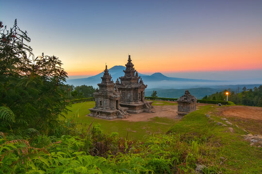 Gedongsongo temple in the morning. Temple for worship Hindus in Semarang. 