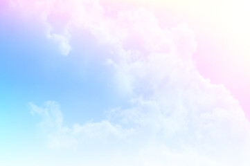 Fototapeta na wymiar Colorful sky with Soft clouds. Fantasy magical sunny sky pastel background is fluffy white cloud. Freedom wallpaper concept. Sweet color dream.