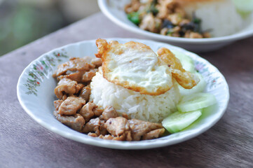 Rice with fried pork with garlic