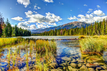 Landscapes of Lake Beauvert in Jasper