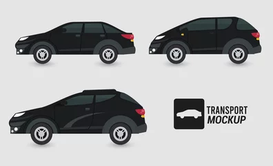 Glasbilder Autorennen mockup cars color black isolated icons