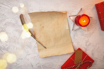 Vintage styled letter to Santa Claus with Christmas decorations