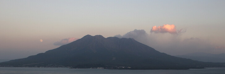 Beautiful sunset at Mt. Sakurajima (Active Volcano), Kagoshima, Japan
