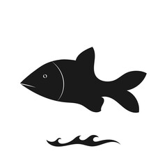 Fish icon, hand drawn black silhouette in flat style, vector. White background