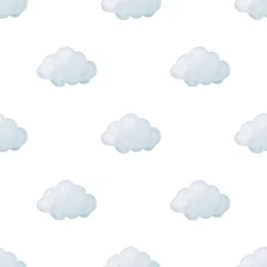 Foto op Canvas Cute minimalist seamless pattern with blue clouds. Watercolor hand-drawn illustration. Perfect for textile, fabrics, wrapping paper, linens, invitations, cards, prints, nursery decor, covers. © lesyau_art
