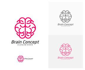 Tech Brain Logo design vector template. Think idea concept. Brainstorm power thinking brain icon Logo.