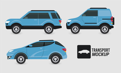 mockup cars color blue isolated icons