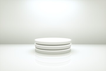 3D Render of Abstract Composition with Podium. Minimal Studio with Round Pedestal and Copy Space. Futuristic Interior Backdrop for Landing Page, Showcase, Product Presentation.