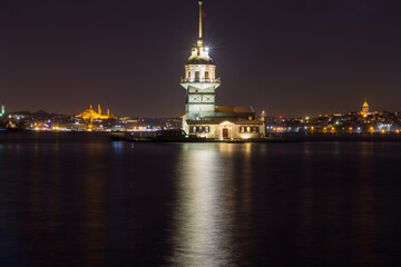 Famous Maiden's Tower in Istanbul, Turkey. long exposure night lights.