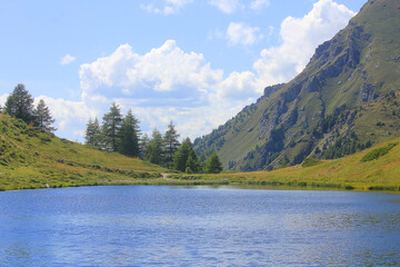 panorama of alpine lake in mountain in Italy
