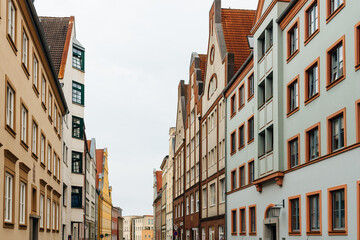 Fototapeta premium Traditional colorful houses with gable in the old town of Stralsund, Germany