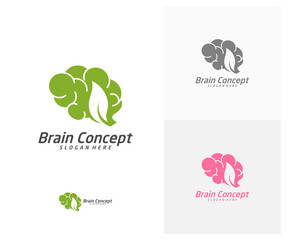 Nature Brain Logo design vector template. Think idea concept. Brainstorm power thinking brain icon Logo.
