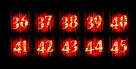 Gold numbers 36-45. Vector illustration